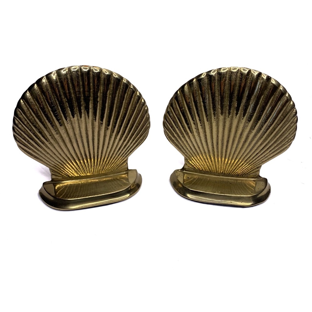 Pair of Vintage Brass Seashell Shell Bookends